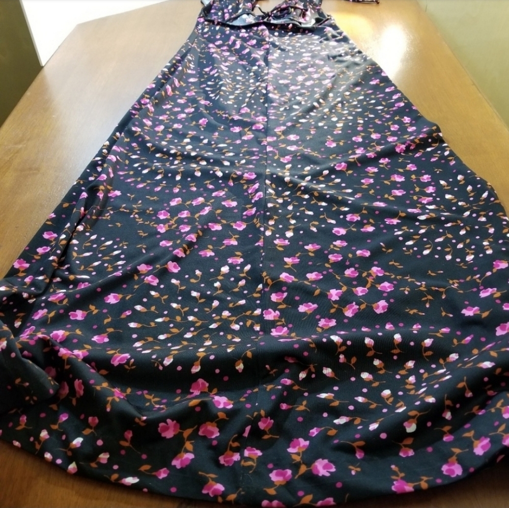 🌸 Vintage 60s Halter Maxi Dress Floral Boho S 🏖️ - Picture 7 of 9